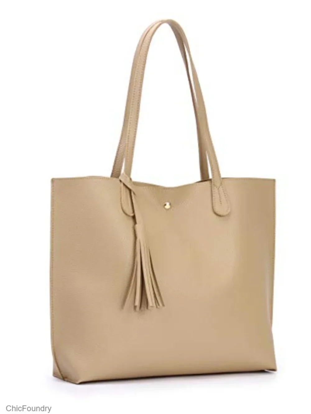 Faux Leather Pebbled Tote Handbag Women Shoulder Bag Magnet Snap